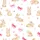 Women's Whimsical Watercolor Tan Baby Bunnies Pink Bows & Hearts Seamless Pattern Satin Pajamas Set - 2