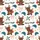 Women's Festive Off-White Cartoon Reindeer, Teal Santa Hats, Holly, Golden Bells, & 'Merry & Bright' Text Pattern Satin Pajamas Set - 2