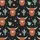 Whimsical Style Lovers' Cartoon Highland Cow Mint Cactus Pink Bloom Deep Black Design Satin Pajamas Set - 2