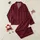 Shared Style Enthusiasts' Deep Crimson Burgundy Plum Vertical Stripes with Geometric Inlays Satin Pajamas Set - 1