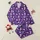 Kids' Royal Purple Western Adventure Pattern with Hot Pink Cactus, Cowboy Boots, Bull Skulls & Orange Lightning Satin Pajamas Set - 1