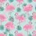 Women's Whimsical Pink Flamingo Tropical Aqua Blue Flower Palm Leaf Repeat Satin Pajamas Set - 2