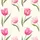 Women's Hand-Drawn Watercolor Fuchsia Pink Tulip Olive Green Leaf Botanical Repeat on Creamy Off-White Satin Pajamas Set - 2