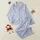 Women's Soft Periwinkle Blue & Crisp White Thin Vertical Stripes with Delicate Pink Four-Leaf Clovers Satin Pajamas Set - 1