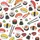 Food Lovers' Whimsical Hand-Drawn Sushi Maki Nigiri Pattern, Cute Soy Sauce, Wasabi, & Red Hearts on White Satin Pajamas Set - 2