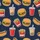 Foodie Fun Lovers' Playful Cartoon Diner Snacks Pattern with Cheeseburgers, Fries & Bubble Tea, Navy Blue Red Yellow Satin Pajamas Set - 2
