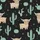 Women's Whimsical Chibi Tan Highland Cow Mint Green Cactus Charcoal White Dot Art Print Satin Pajamas Set - 2