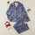 Women's Elegant Deep Navy White Intricate Floral Scrollwork Lace Pattern Satin Pajamas Set - 1