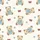 Women's Creamy Off-White Cartoon Teddy Bear Light Blue Overalls Dark Red Bows Pattern Satin Pajamas Set - 2