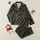 Women's Elegant Charcoal Black Botanical Olive Green Cream Golden Yellow Wildflower Design Satin Pajamas Set - 1