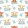 Women's Painterly Baby Calf & Pastel Blue Floral Watercolor Seamless Pattern on White Satin Pajamas Set - 2