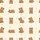 Women's Pale Cream Warm Brown Minimalist Cute Bear Pattern with Subtle Paw Prints Satin Pajamas Set - 2