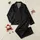 Women's Monochromatic Deep Black Charcoal Grey Abstract Textured Vertical Lines Pattern Satin Pajamas Set - 1