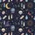 Women's Mystical Celestial Occult Pattern on Navy with Golden Moon, Crystal Ball, Witch Hat, Skull & Runes Satin Pajamas Set - 2