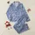 Women's Dynamic Blue Creamy Off-White Fluid Abstract Zebra Stripe Pattern Satin Pajamas Set - 1
