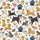 Dog Lovers' Whimsical Scattered Dog Breeds & Pet Toy Pattern White Black Brown Tan Satin Pajamas Set - 2
