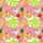 Women's Vintage Illustrative Monstera Leaf & Breakfast Motif in Rose Pink Lime Green Yellow Ruby Red Satin Pajamas Set - 2