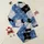 Women's Minimalist White Bow Heart Star Pattern on Organic Blue Gray Black Blocks Satin Pajamas Set - 1