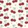 Women's Whimsical Deep Red Cherry & Teal Leaf Pattern with Cute Faces, Pink Hearts, Off-White Satin Pajamas Set - 2