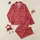 Sophisticated Style: Deep Crimson & Off-White Varied Horizontal Stripes Statement Piece Satin Pajamas Set - 1
