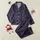 Timeless Blossom: Hand-Drawn Vintage Floral Motif Scattered Navy Coral Blush Wearable Satin Pajamas Set - 1