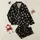 Women's Seamless Naturalistic Leopard Spot Rosettes in Dark Brown, Charcoal, Rose Accents on Deep Black Satin Pajamas Set - 1