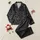 Women's Dark Charcoal Grey Monochromatic Black Floral Botanical Foliage Silhouette Pattern Satin Pajamas Set - 1