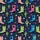 Women's Vibrant Fuchsia Yellow Blue Cowgirl Boots Leopard Star Cactus Pattern on Deep Navy Blue Satin Pajamas Set - 2