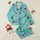 Women's Whimsical Christmas Cow, Lollipop & Tree Cyan & Red Festive Pattern Satin Pajamas Set - 1