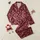 Vintage Charm: Maroon Rose & Berry Hand-Drawn Floral Motif Satin Pajamas Set - 1