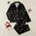 Women's Black & White Monochromatic Whimsical Celestial Eye Line Art with Subtle Stripes Satin Pajamas Set - 1