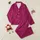 Expectant Mothers' Deep Magenta Baby Love Pattern with Charcoal Black Minimalist Baby Bottles, Stars, Footprints Satin Pajamas Set - 1