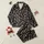 Women's Black Chintz Illustrative Wildflower Cream Rose Crimson Foliage Pattern Satin Pajamas Set - 1