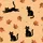 Cat Lovers' Playful Black Cat, Autumn Leaf & Pale Yellow Starburst Seamless Pattern on Peach-Orange Satin Pajamas Set - 2
