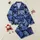 Women's Intricate Indigo Cobalt Sky Blue Elephant Mandala Paisley Art on Black Satin Pajamas Set - 1
