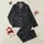 Women's Sophisticated Charcoal Blue Muted Cadet Blue Two-Tone Geometric Plaid Grid Satin Pajamas Set - 1