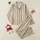 Women's Sophisticated Champagne Beige Vertical Stripe Geometric with Subtle Herringbone Texture & Black Pinstripes Satin Pajamas Set - 1