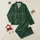 Women's Deep Forest Green Muted Sage Off-White Traditional Tartan Geometric Plaid Satin Pajamas Set - 1