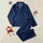 Women's Deep Navy Abstract Irregular Specks Muted Dusty Blue Tone-on-Tone Satin Pajamas Set - 1