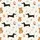 Dog Lovers' Whimsical Hand-Drawn Dachshund & Terrier Dog Pattern with Pink Bows & Blue Shapes on Cream Satin Pajamas Set - 2
