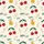 Women's Creamy Off-White Whimsical Illustrative Red Cherry Golden Pear Forest Green "HAPPY LIFE" Pattern Satin Pajamas Set - 2