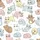 Women's Whimsical Pastel Cats & Yarn Balls in Pink Blue Yellow Grey Brown on White Satin Pajamas Set - 2