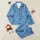 Relaxation Seekers' Playful Scattered Plaid & Solid 'SLEEP' Lettering in Navy, Cerulean & Sky Blue Grid Satin Pajamas Set - 1