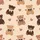 Women's Warm Beige Illustrative Chocolate & Caramel Bears with Bows & Rose Hearts Seamless Pattern Satin Pajamas Set - 2