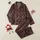 Women's Elegant Feminine Deep Black Crimson Red Ornate Scrolling Floral Geometric Lace Motif Satin Pajamas Set - 1