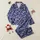 Women's Deep Navy Off-White Cherry Blossom Cluster Abstract Floral Branch Pattern Satin Pajamas Set - 1