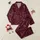 Women's Deep Burgundy Cream Celestial Moons Stars Clouds Mugs Script Pattern Satin Pajamas Set - 1