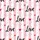 Women's Playful Hand-Drawn Pastel Pink White Vertical Stripe with Black 'Love' Script & Red Hearts Satin Pajamas Set - 2