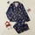 Giraffe Lovers' Vibrant Navy Blue Rusty Orange Illustrative Giraffe Pattern Satin Pajamas Set - 1