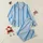 Modern Geometric: Fine Pinstripe & Solid Cornflower Blue Vertical Stripes - Custom Garment Satin Pajamas Set - 1